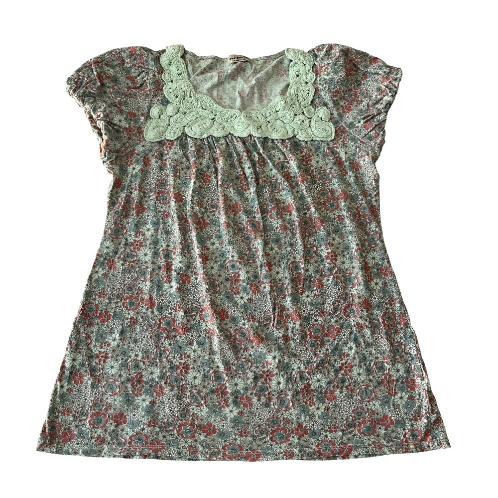 One World‎ Vintage Y2K Green Floral Babydoll Top